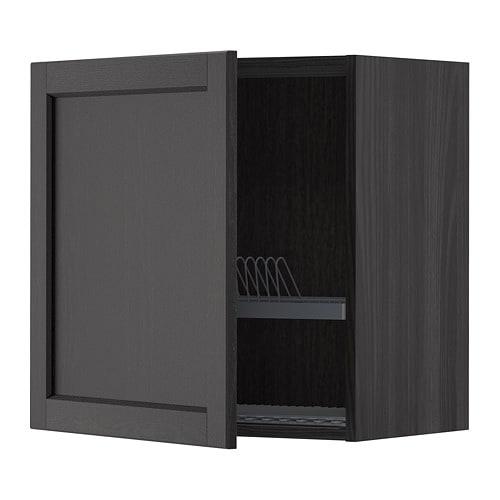 МЕТОД Шкаф навесной с сушкой - под дерево черный, Лерх черная морилка, 60x60 см