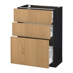 МЕТОД / МАКСИМЕРА Напольный шкаф с 3 ящиками - под дерево черный, Экестад дуб, 60x37 см