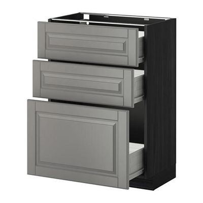 МЕТОД / ФОРВАРА Напольный шкаф с 3 ящиками - 60x37 см, Будбин серый, под дерево черный МЕТОД / ФОРВАРА Напольный шкаф с 3 ящиками - 60x37 см, Будбин серый, под дерево черный