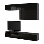 БЕСТО Шкаф для ТВ, комбин/стеклян дверцы - черно-коричневый/Сельсвикен глянцевый/черный дымчатое стекло, направляющие ящика,нажимные