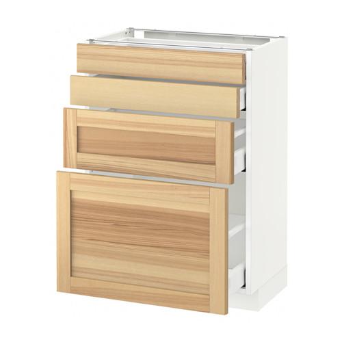 МЕТОД / МАКСИМЕРА Напольн шкаф 4 фронт панели/4 ящика - белый, Торхэмн естественный ясень, 60x37 см МЕТОД / МАКСИМЕРА Напольн шкаф 4 фронт панели/4 ящика - белый, Торхэмн естественный ясень, 60x37 см