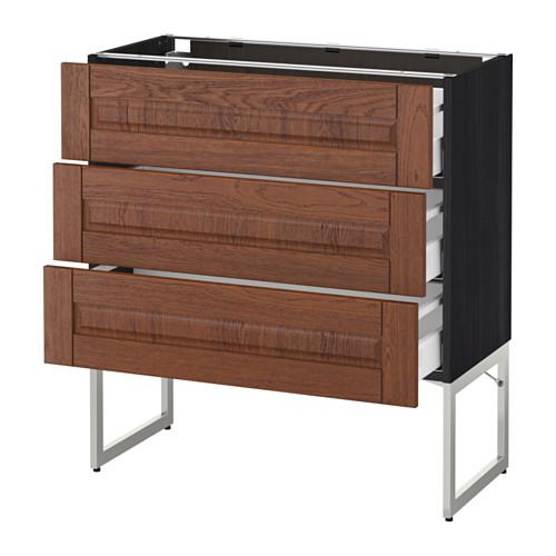МЕТОД / МАКСИМЕРА Нплн шк 3 фрнт/3 средн ящика - под дерево черный, Филипстад коричневый, 80x37x60 см