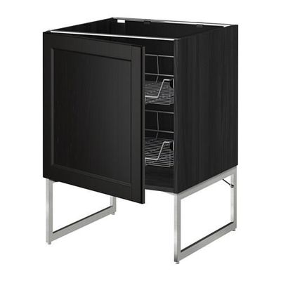 МЕТОД Напольный шкаф с проволочн ящиками - 60x60x60 см, Лаксарби черно-коричневый, под дерево черный