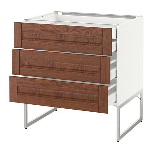 МЕТОД / МАКСИМЕРА Напольн шкаф 3фронт пнл/2низ/2ср ящ - белый, Филипстад коричневый, 80x60x60 см