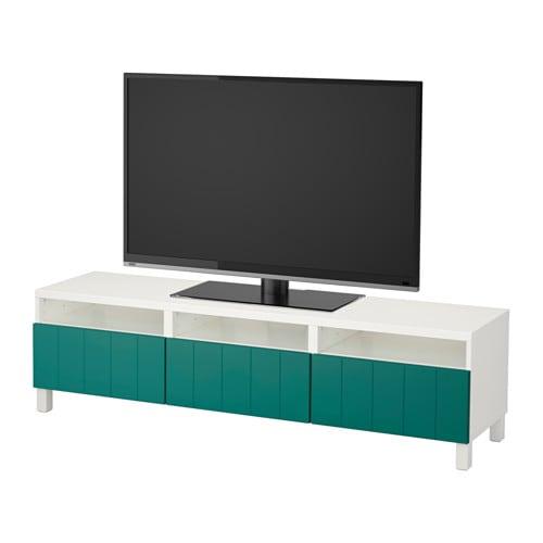 БЕСТО Тумба д/ТВ с ящиками - белый/Халлставик сине-зеленый, направляющие ящика,нажимные БЕСТО Тумба д/ТВ с ящиками - белый/Халлставик сине-зеленый, направляющие ящика,нажимные