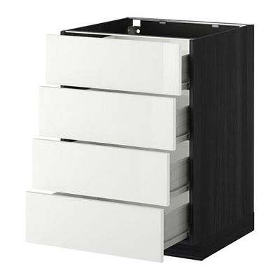 МЕТОД / ФОРВАРА Напольн шкаф 4 фронт панели/4 ящика - 60x60 см, Рингульт глянцевый белый, под дерево черный МЕТОД / ФОРВАРА Напольн шкаф 4 фронт панели/4 ящика - 60x60 см, Рингульт глянцевый белый, под дерево черный