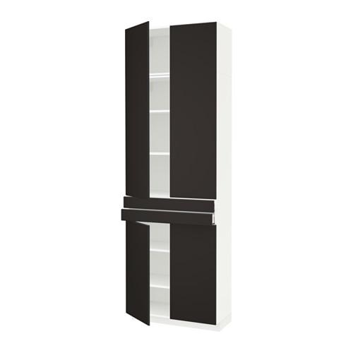 МЕТОД / МАКСИМЕРА Высокий шкаф+полки/2 ящика/4 дверцы - белый, Кунгсбакка антрацит