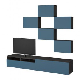 БЕСТО Шкаф для ТВ, комбинация - черно-коричневый/Вальвикен темно-синий, направляющие ящика, плавно закр