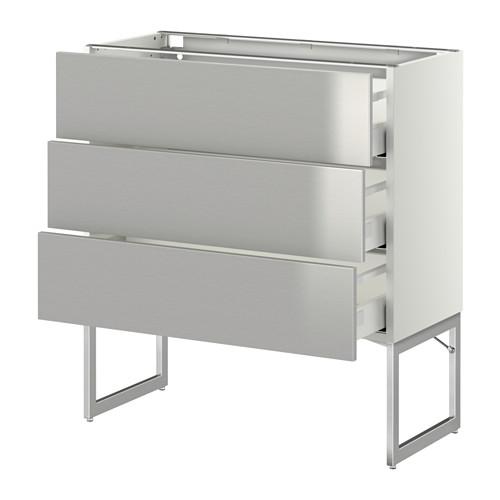 МЕТОД / МАКСИМЕРА Нплн шк 3 фрнт/3 средн ящика - белый, Гревста нержавеющ сталь, 80x37x60 см МЕТОД / МАКСИМЕРА Нплн шк 3 фрнт/3 средн ящика - белый, Гревста нержавеющ сталь, 80x37x60 см