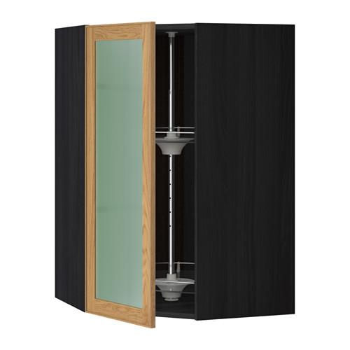 МЕТОД Углов навесн шк с врщ скц/сткл дв - под дерево черный, Экестад дуб, 68x100 см