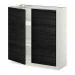 МЕТОД Напол шкаф с полками/2двери - белый, Тингсрид под дерево черный, 80x37 см