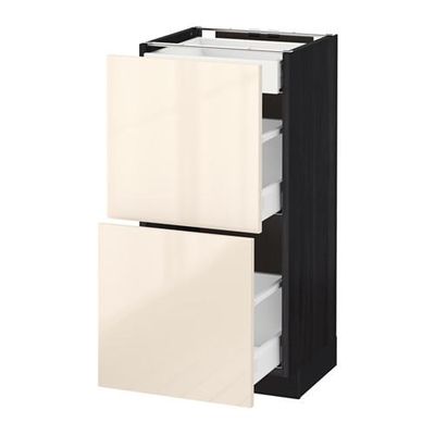 МЕТОД / МАКСИМЕРА Напольный шкаф/2фасада/3ящика - 40x37 см, Рингульт глянцевый кремовый, под дерево черный
