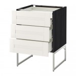 МЕТОД / ФОРВАРА Напольн шкаф 3фронт пнл/2низ/2ср ящ - под дерево черный, Сэведаль белый, 60x60x60 см