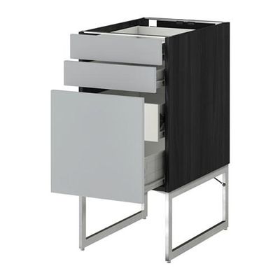 МЕТОД / ФОРВАРА Напольн шкаф 3фронт пнл/2низ/2ср ящ - 40x60x60 см, Веддинге серый, под дерево черный МЕТОД / ФОРВАРА Напольн шкаф 3фронт пнл/2низ/2ср ящ - 40x60x60 см, Веддинге серый, под дерево черный