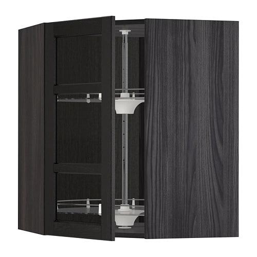 МЕТОД Углов навесн шк с врщ скц/сткл дв - под дерево черный, Лерх черная морилка, 68x80 см МЕТОД Углов навесн шк с врщ скц/сткл дв - под дерево черный, Лерх черная морилка, 68x80 см