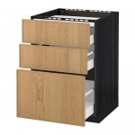 МЕТОД / МАКСИМЕРА Напольн шкаф/3фронт пнл/3ящика - под дерево черный, Экестад дуб, 60x60 см