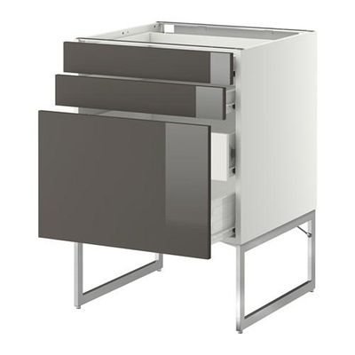 МЕТОД / ФОРВАРА Напольн шкаф 3фронт пнл/2низ/2ср ящ - 60x60x60 см, Рингульт глянцевый серый, белый МЕТОД / ФОРВАРА Напольн шкаф 3фронт пнл/2низ/2ср ящ - 60x60x60 см, Рингульт глянцевый серый, белый