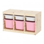 ТРУФАСТ Комбинация д/хранения+контейнерами - светлая беленая сосна белый/розовый
