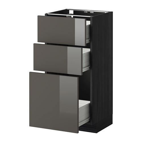 МЕТОД / ФОРВАРА Напольный шкаф с 3 ящиками - 40x37 см, Рингульт глянцевый серый, под дерево черный МЕТОД / ФОРВАРА Напольный шкаф с 3 ящиками - 40x37 см, Рингульт глянцевый серый, под дерево черный