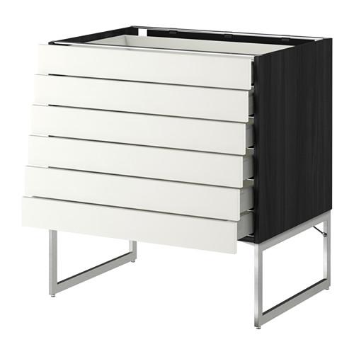 МЕТОД / МАКСИМЕРА Напольн шкаф 6фронт пнл/6 низ ящ - под дерево черный, Хэггеби белый, 80x60x60 см