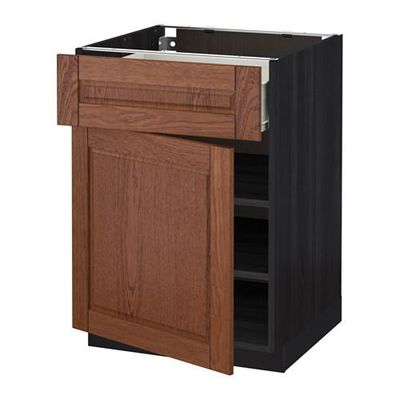 МЕТОД / ФОРВАРА Напольный шкаф с ящиком/дверью - 60x60 см, Филипстад коричневый, под дерево черный МЕТОД / ФОРВАРА Напольный шкаф с ящиком/дверью - 60x60 см, Филипстад коричневый, под дерево черный