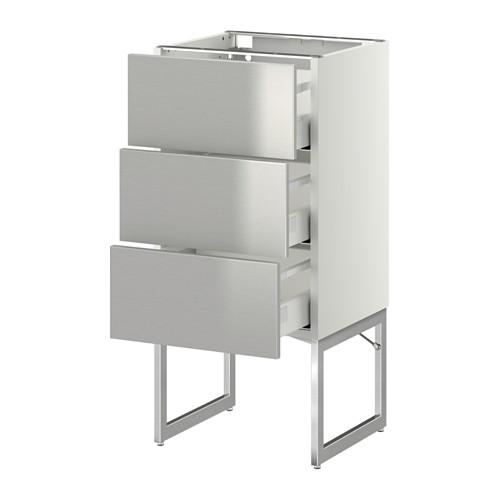 МЕТОД / МАКСИМЕРА Нплн шк 3 фрнт/3 средн ящика - белый, Гревста нержавеющ сталь, 40x37x60 см МЕТОД / МАКСИМЕРА Нплн шк 3 фрнт/3 средн ящика - белый, Гревста нержавеющ сталь, 40x37x60 см