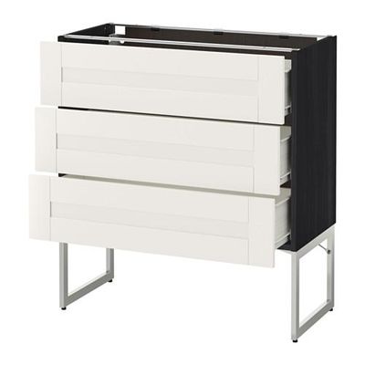 МЕТОД / ФОРВАРА Нплн шк 3 фрнт/3 средн ящика - 80x37x60 см, Сэведаль белый, под дерево черный