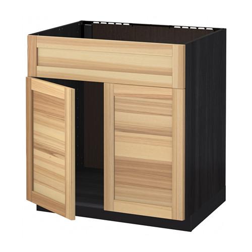 МЕТОД Напольн шкаф п-мойку 2 двр/фрн пнл - под дерево черный, Торхэмн естественный ясень