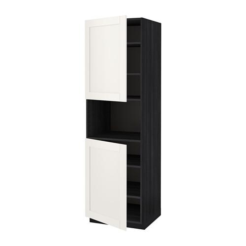 МЕТОД Выс шкаф д/СВЧ/2 дверцы/полки - под дерево черный, Сэведаль белый, 60x60x200 см МЕТОД Выс шкаф д/СВЧ/2 дверцы/полки - под дерево черный, Сэведаль белый, 60x60x200 см