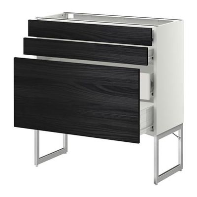 МЕТОД / ФОРВАРА Напольн шкаф 3фронт пнл/2низ/2ср ящ - 80x37x60 см, Тингсрид под дерево черный, белый