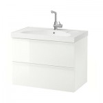 ГОДМОРГОН / ЭДЕБОВИКЕН Шкаф для раковины с 2 ящ - глянцевый белый