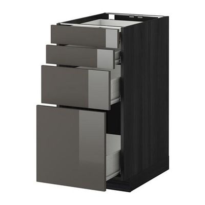 МЕТОД / ФОРВАРА Напольн шкаф 4 фронт панели/4 ящика - 40x60 см, Рингульт глянцевый серый, под дерево черный МЕТОД / ФОРВАРА Напольн шкаф 4 фронт панели/4 ящика - 40x60 см, Рингульт глянцевый серый, под дерево черный