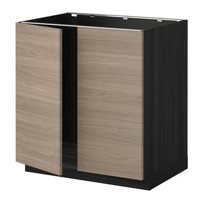 МЕТОД Напольн шкаф д раковины+2 двери - Брокхульт под грецкий орех светло-серый, под дерево черный МЕТОД Напольн шкаф д раковины+2 двери - Брокхульт под грецкий орех светло-серый, под дерево черный