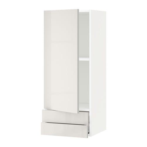 МЕТОД / МАКСИМЕРА Навесной шкаф с дверцей/2 ящика - белый, Рингульт глянцевый светло-серый МЕТОД / МАКСИМЕРА Навесной шкаф с дверцей/2 ящика - белый, Рингульт глянцевый светло-серый