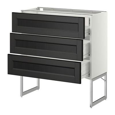 МЕТОД / ФОРВАРА Напольн шкаф 3фронт пнл/2низ/2ср ящ - 80x37x60 см, Лаксарби черно-коричневый, белый МЕТОД / ФОРВАРА Напольн шкаф 3фронт пнл/2низ/2ср ящ - 80x37x60 см, Лаксарби черно-коричневый, белый