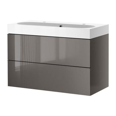 ГОДМОРГОН/БРОВИКЕН Шкаф для раковины с 2 ящ - глянцевый серый