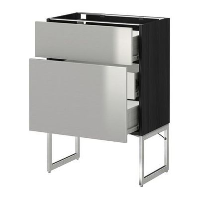 МЕТОД / ФОРВАРА Наполн шк 2 фрнт/3 средн ящ - 60x37x60 см, Гревста нержавеющ сталь, под дерево черный