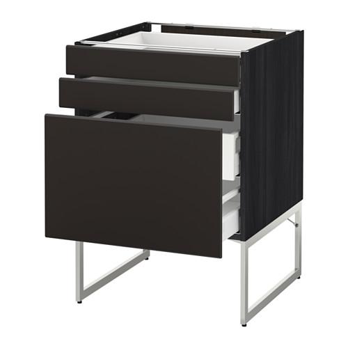 МЕТОД / МАКСИМЕРА Напольн шкаф 3фронт пнл/2низ/2ср ящ - под дерево черный, Кунгсбакка антрацит, 60x60x60 см МЕТОД / МАКСИМЕРА Напольн шкаф 3фронт пнл/2низ/2ср ящ - под дерево черный, Кунгсбакка антрацит, 60x60x60 см