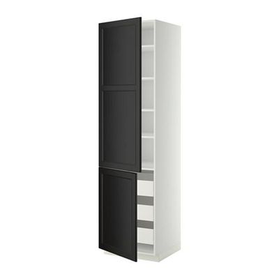 МЕТОД / ФОРВАРА Высокий шкаф+полки/3 ящика/2 дверцы - 60x60x220 см, Лаксарби черно-коричневый, белый МЕТОД / ФОРВАРА Высокий шкаф+полки/3 ящика/2 дверцы - 60x60x220 см, Лаксарби черно-коричневый, белый
