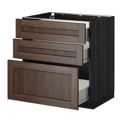 МЕТОД / ФОРВАРА Напольный шкаф с 3 ящиками - 80x60 см, Эдсерум под дерево коричневый, под дерево черный МЕТОД / ФОРВАРА Напольный шкаф с 3 ящиками - 80x60 см, Эдсерум под дерево коричневый, под дерево черный