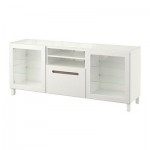 БЕСТО Тумба под ТВ - направляющие ящика, плавно закр, Марвикен белый прозрачное стекло