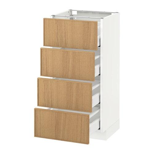 МЕТОД / МАКСИМЕРА Напольн шкаф 4 фронт панели/4 ящика - белый, Экестад дуб, 40x37 см
