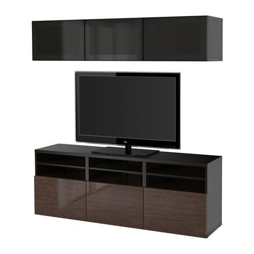 БЕСТО Шкаф для ТВ, комбин/стеклян дверцы - черно-коричневый/Сельсвикен глянцевый/коричневый дымчат стекло, направляющие ящика,нажимные БЕСТО Шкаф для ТВ, комбин/стеклян дверцы - черно-коричневый/Сельсвикен глянцевый/коричневый дымчат стекло, направляющие ящика,нажимные