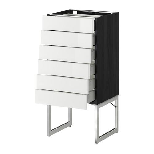 МЕТОД / МАКСИМЕРА Напольн шкаф 6фронт пнл/6 низ ящ - под дерево черный, Рингульт глянцевый белый, 40x37x60 см