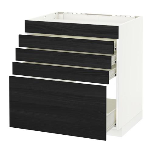 МЕТОД / ФОРВАРА Напольн шк д/вар панели/5фасад/4ящ - белый, Тингсрид под дерево черный, 80x60 см