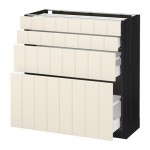 МЕТОД / МАКСИМЕРА Напольн шкаф 4 фронт панели/4 ящика - под дерево черный, Хитарп белый с оттенком, 80x37 см