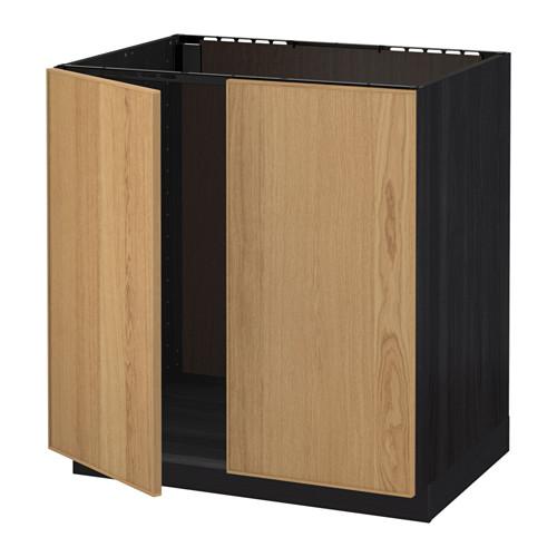 МЕТОД Напольн шкаф д раковины+2 двери - под дерево черный, Экестад дуб МЕТОД Напольн шкаф д раковины+2 двери - под дерево черный, Экестад дуб