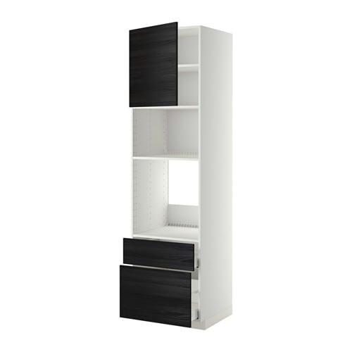 МЕТОД / МАКСИМЕРА Высок шкаф д/духовки/СВЧ/дверца/2ящ - белый, Тингсрид под дерево черный, 60x60x220 см