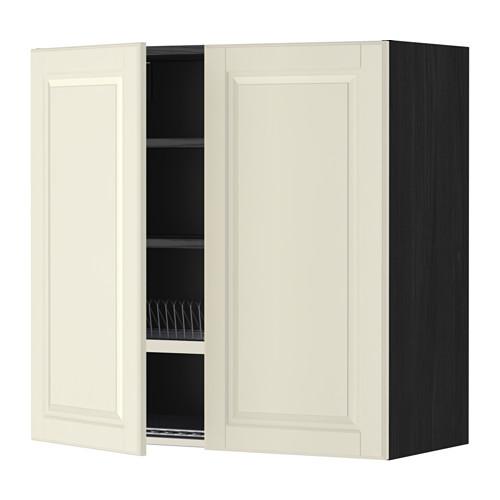 МЕТОД Навесной шкаф с посуд суш/2 дврц - под дерево черный, Будбин белый с оттенком, 80x80 см