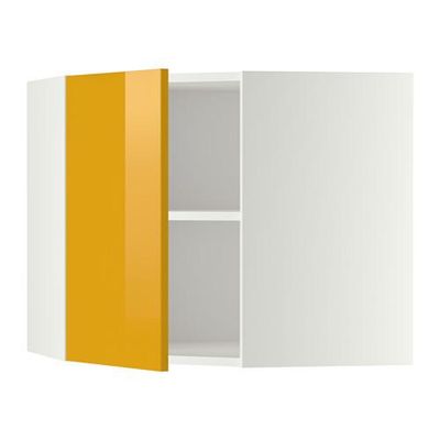 МЕТОД Угловой навесной шкаф с полками - 68x60 см, Ерста глянцевый желтый, белый